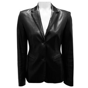 SHARI'S PLACE BLACK TWO BUTTON LEATHER JACKET